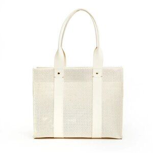 Clare V Noemie Tote Cream Perforated Leather Shoulder Bag
